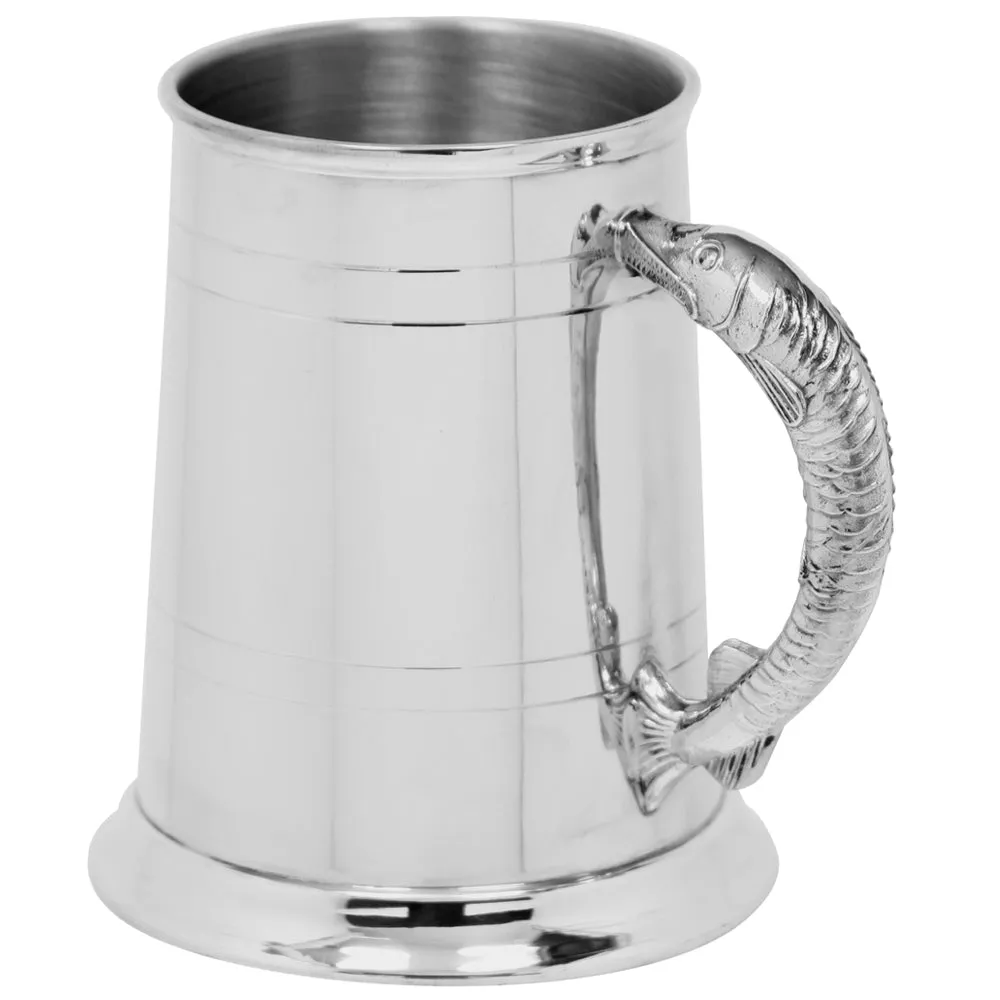 1 Pint* Pewter Beer Mug Tankard With Fish Handle