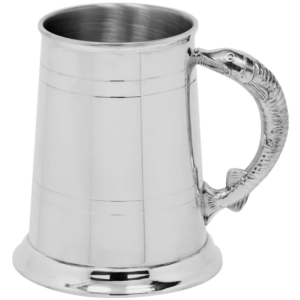 1 Pint* Pewter Beer Mug Tankard With Fish Handle