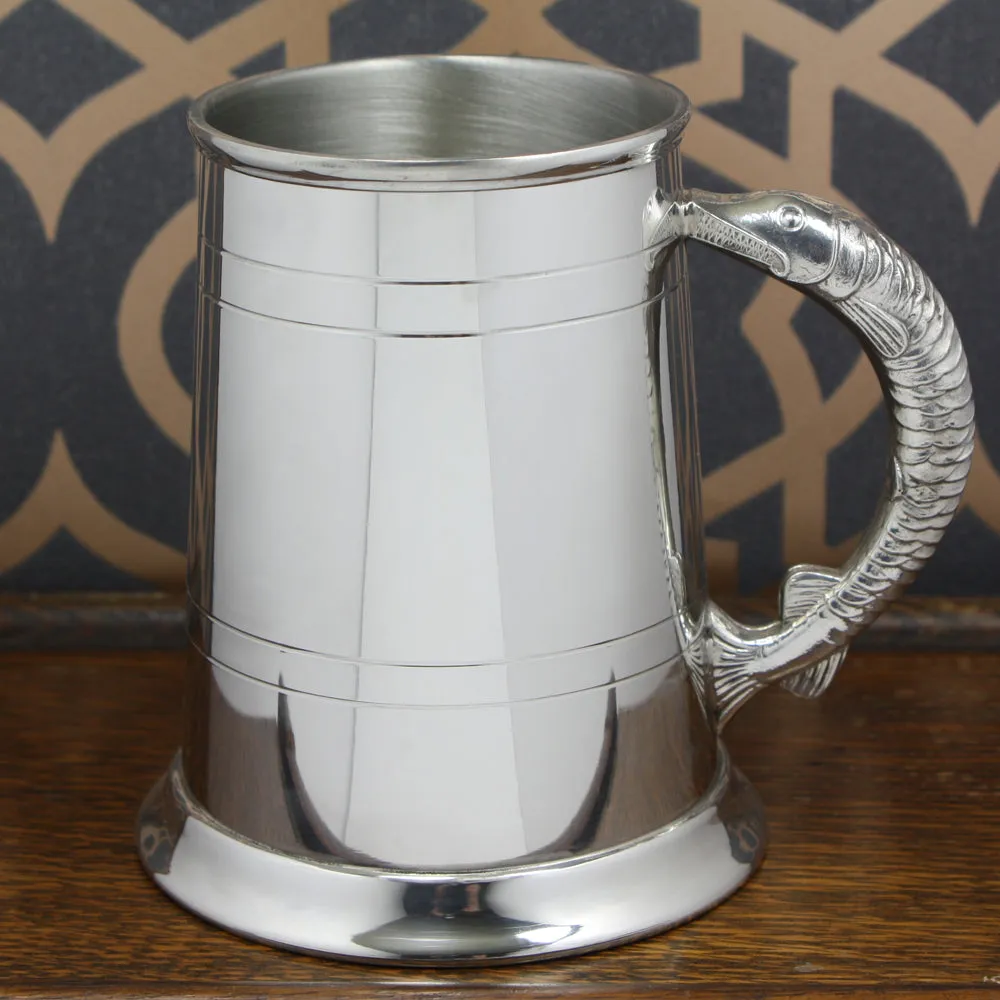 1 Pint* Pewter Beer Mug Tankard With Fish Handle