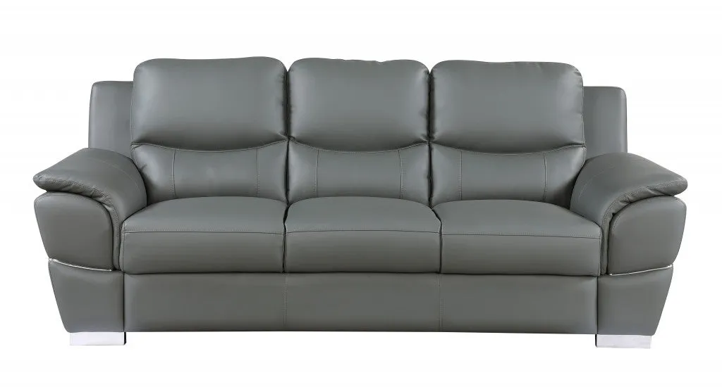 111" Chic Grey Leather Sofa Set By Homeroots