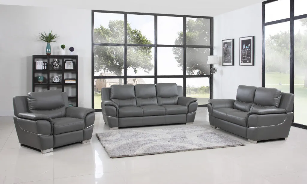 111" Chic Grey Leather Sofa Set By Homeroots