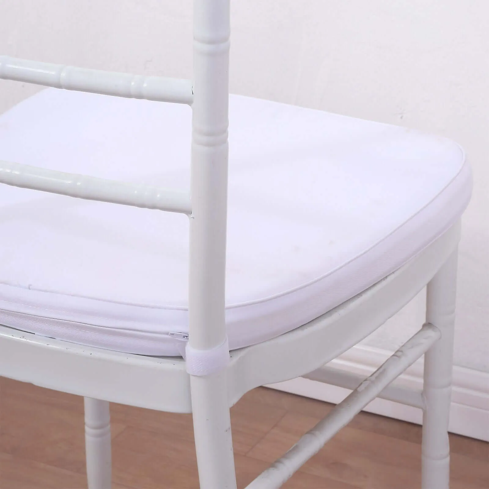 1.5" Thick White Chiavari Chair Pad, Memory Foam Seat Cushion With Ties and Removable Cover