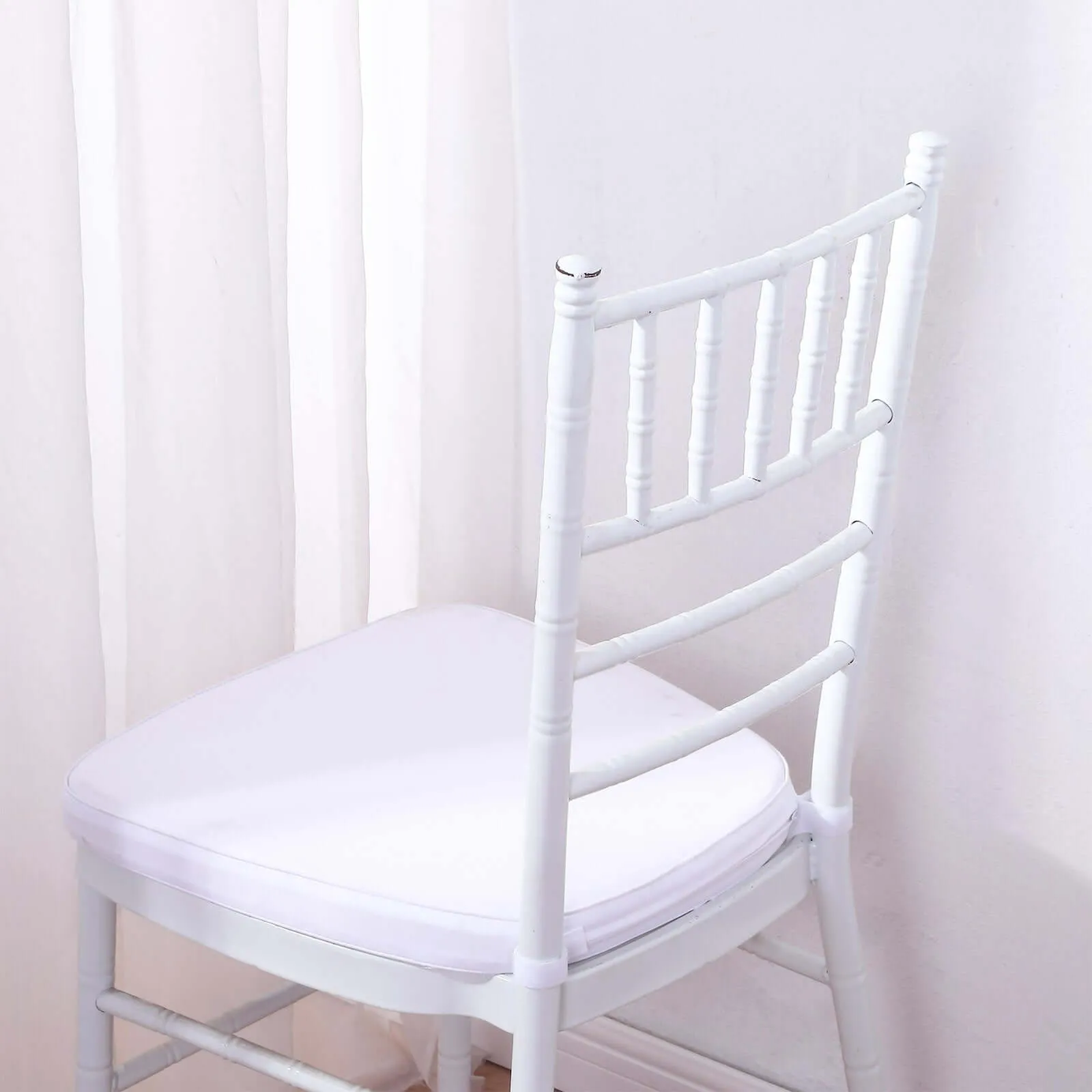 1.5" Thick White Chiavari Chair Pad, Memory Foam Seat Cushion With Ties and Removable Cover