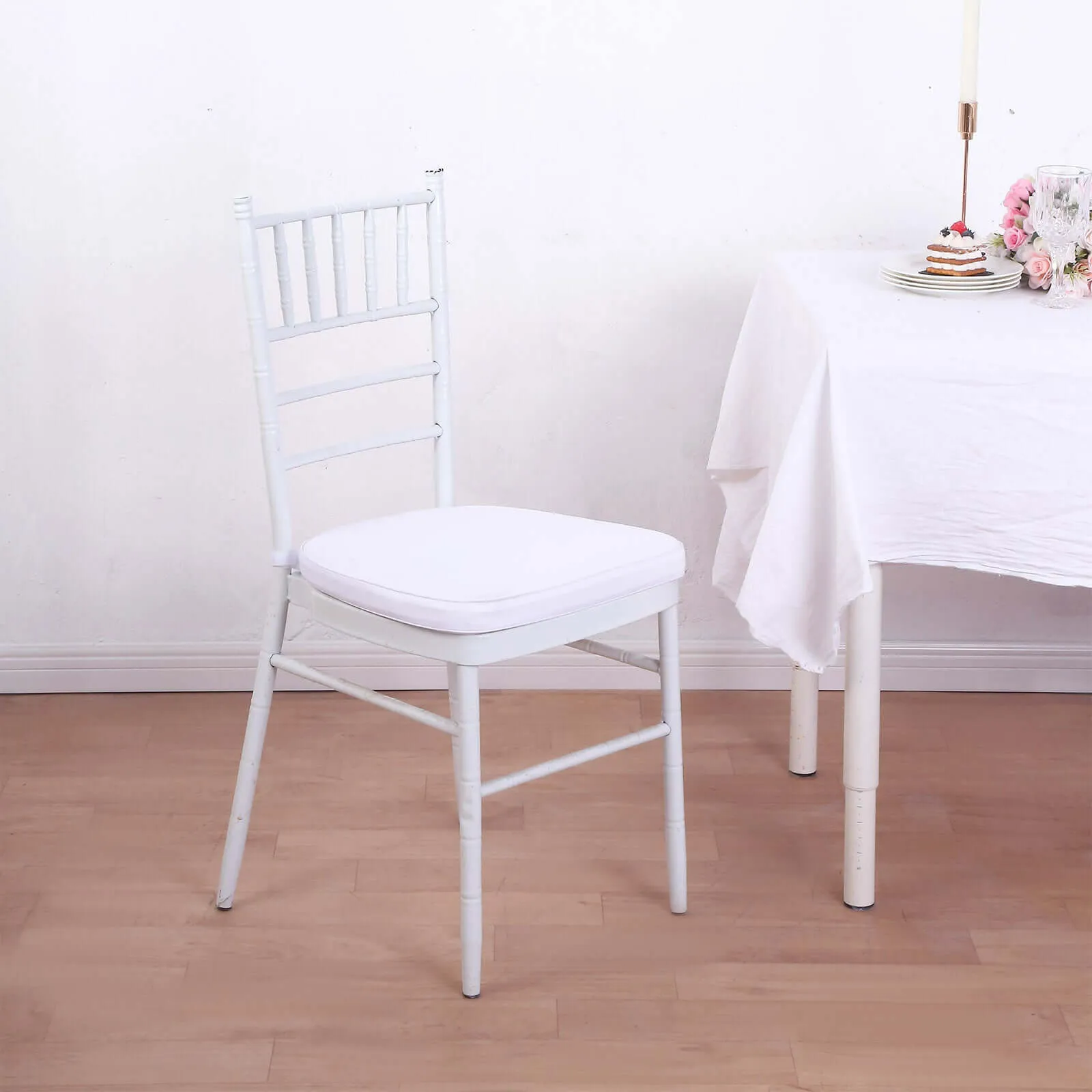 1.5" Thick White Chiavari Chair Pad, Memory Foam Seat Cushion With Ties and Removable Cover