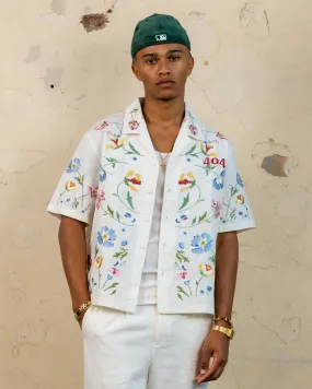 404 Midsommar Embroidered Button Up T-Shirt Ecru