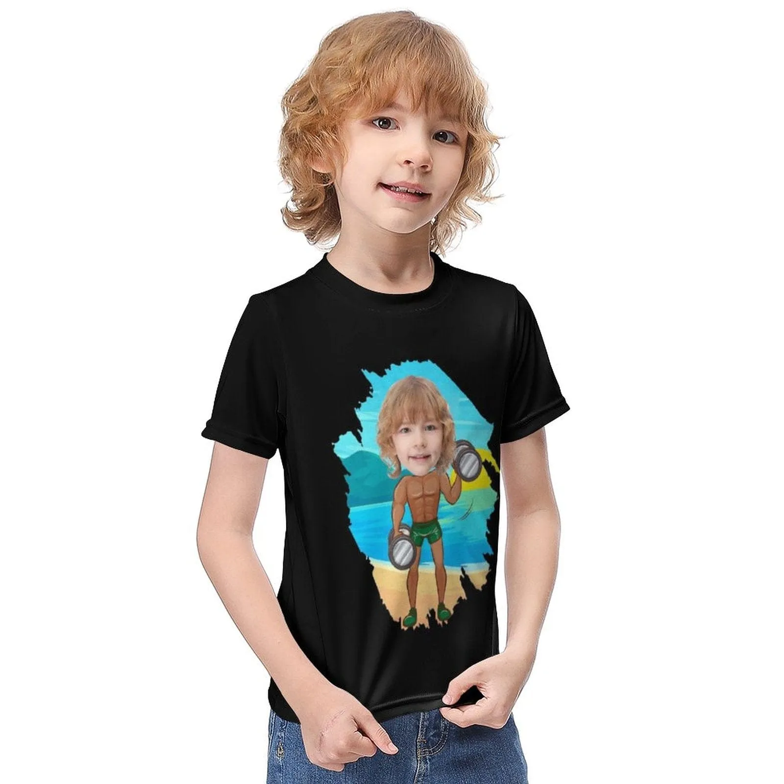 #6-12Y Custom Face Athlete Cute Kid's T-shirt For Boy Girl