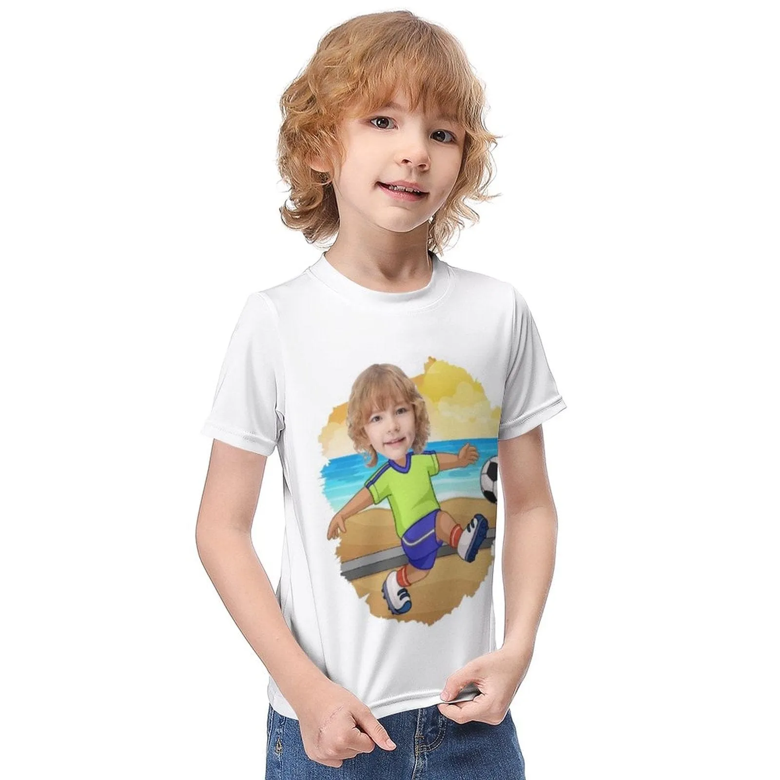 #6-12Y Custom Face Athlete Cute Kid's T-shirt For Boy Girl