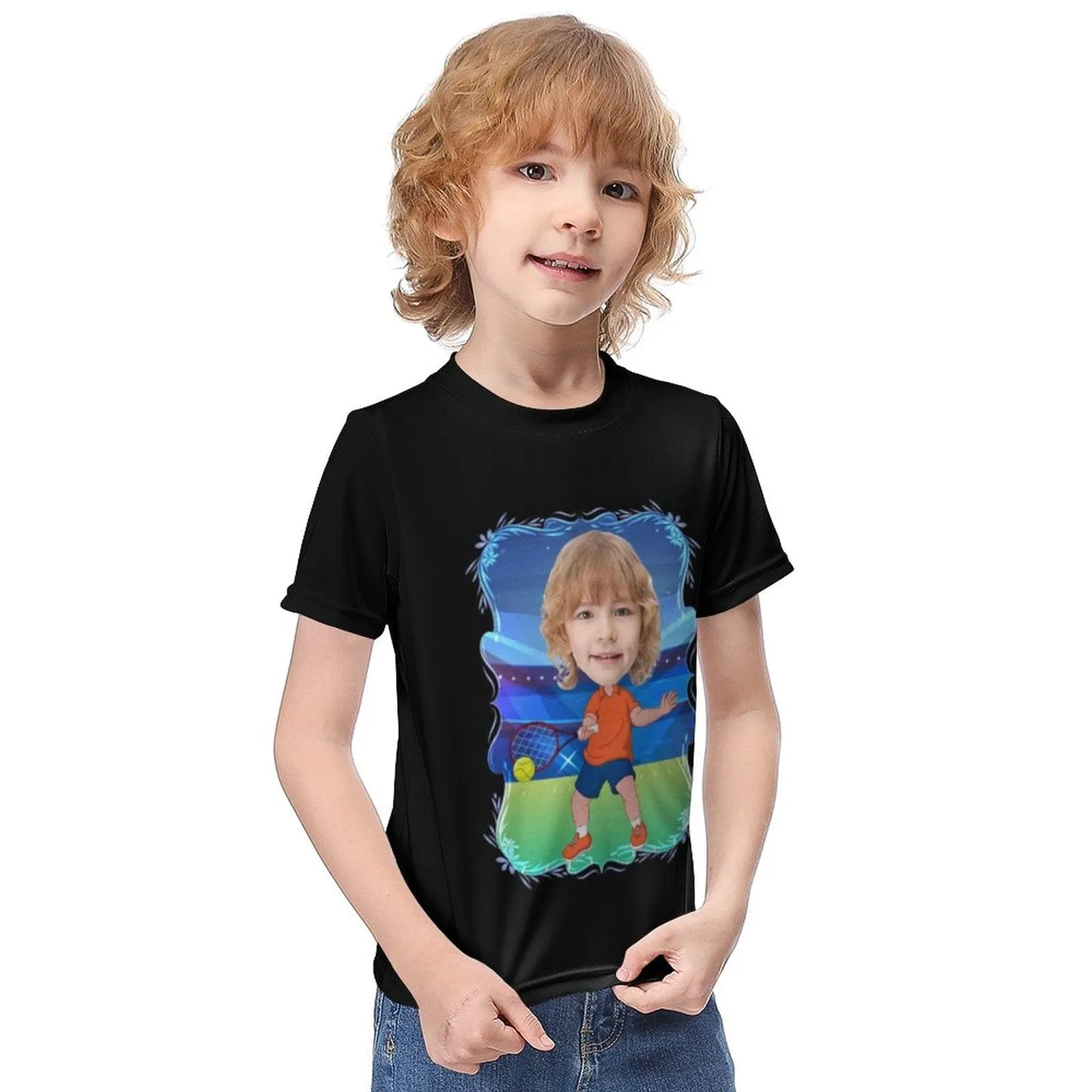 #6-12Y Custom Face Athlete Cute Kid's T-shirt For Boy Girl