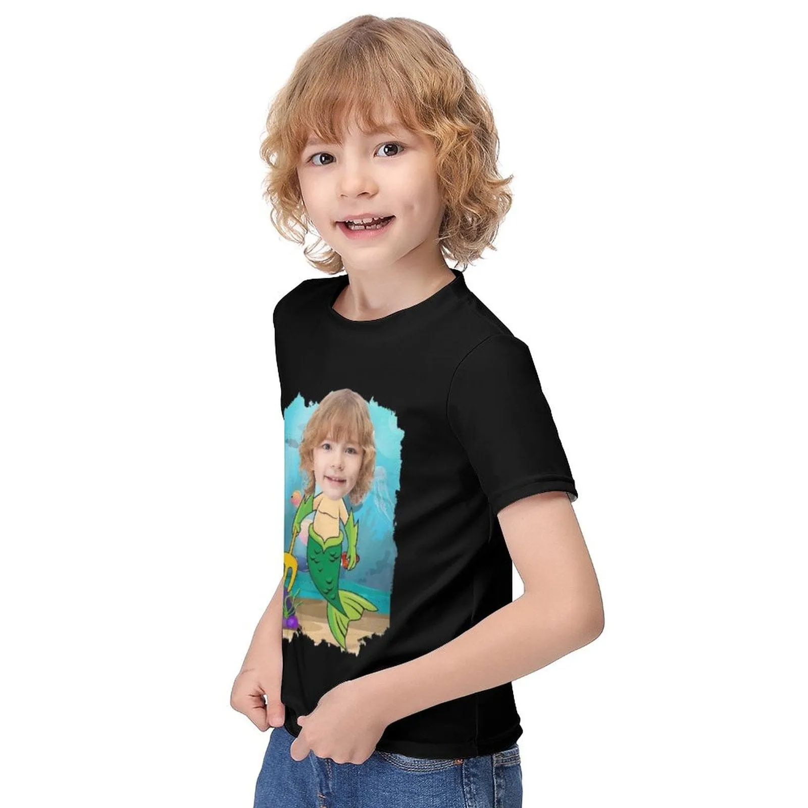 #6-12Y Custom Face Transform into a Sea Monster Cute Kid's T-shirt For Boy Girl