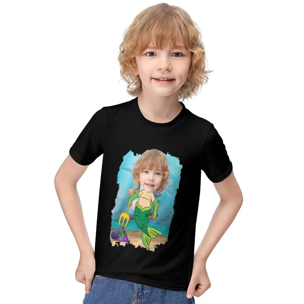 #6-12Y Custom Face Transform into a Sea Monster Cute Kid's T-shirt For Boy Girl