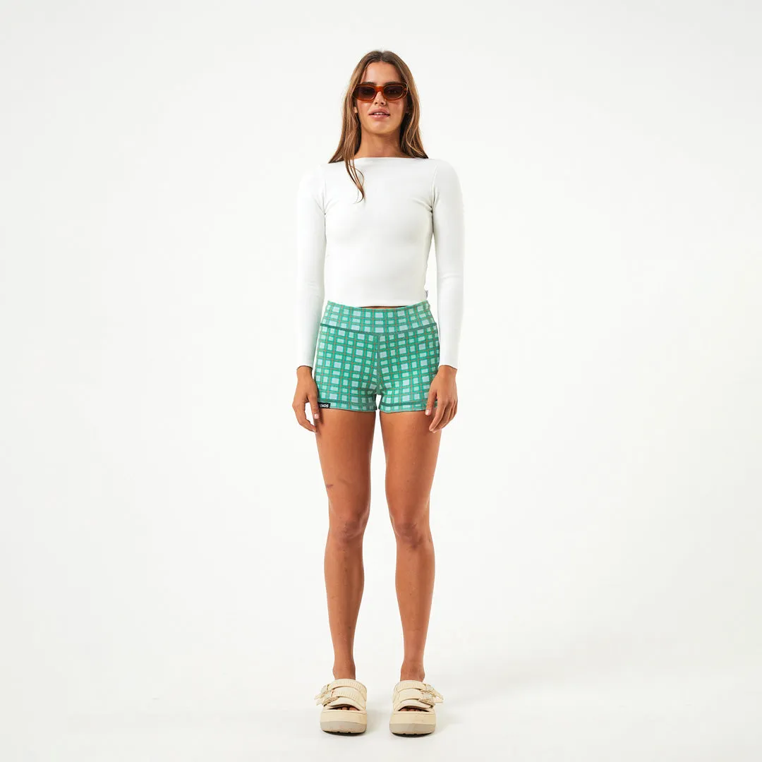 AFENDS Womens Tully - Ribbed Check Booty Shorts - Forest Check