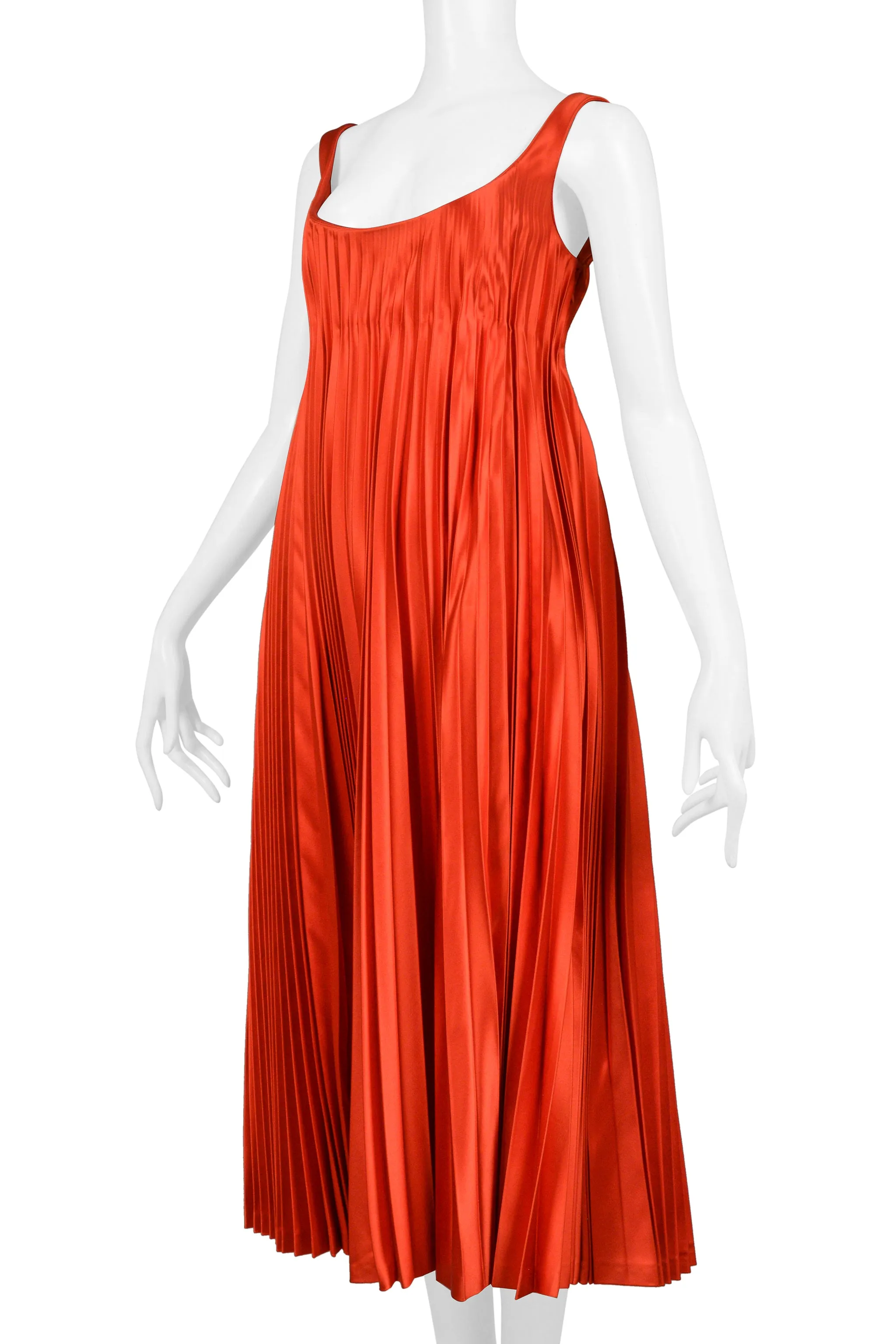 ALEXANDER MCQUEEN RED SATIN PLEATED COCKTAIL DRESS 2003