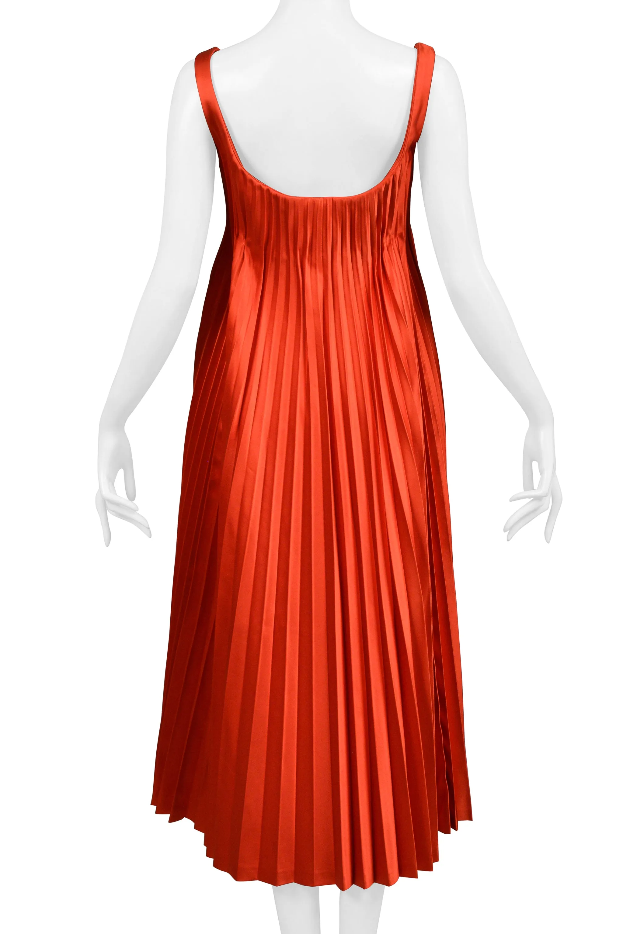 ALEXANDER MCQUEEN RED SATIN PLEATED COCKTAIL DRESS 2003