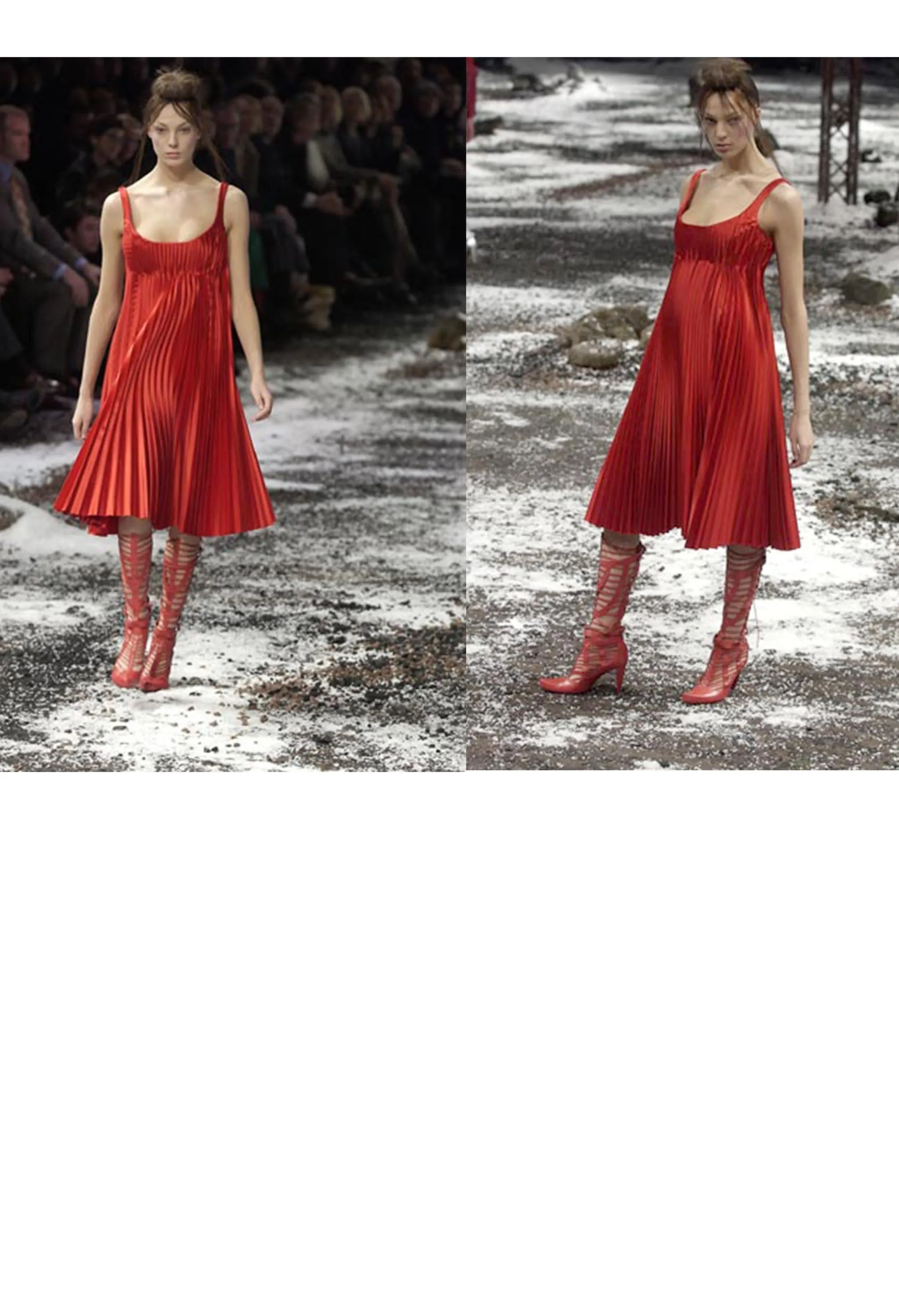 ALEXANDER MCQUEEN RED SATIN PLEATED COCKTAIL DRESS 2003