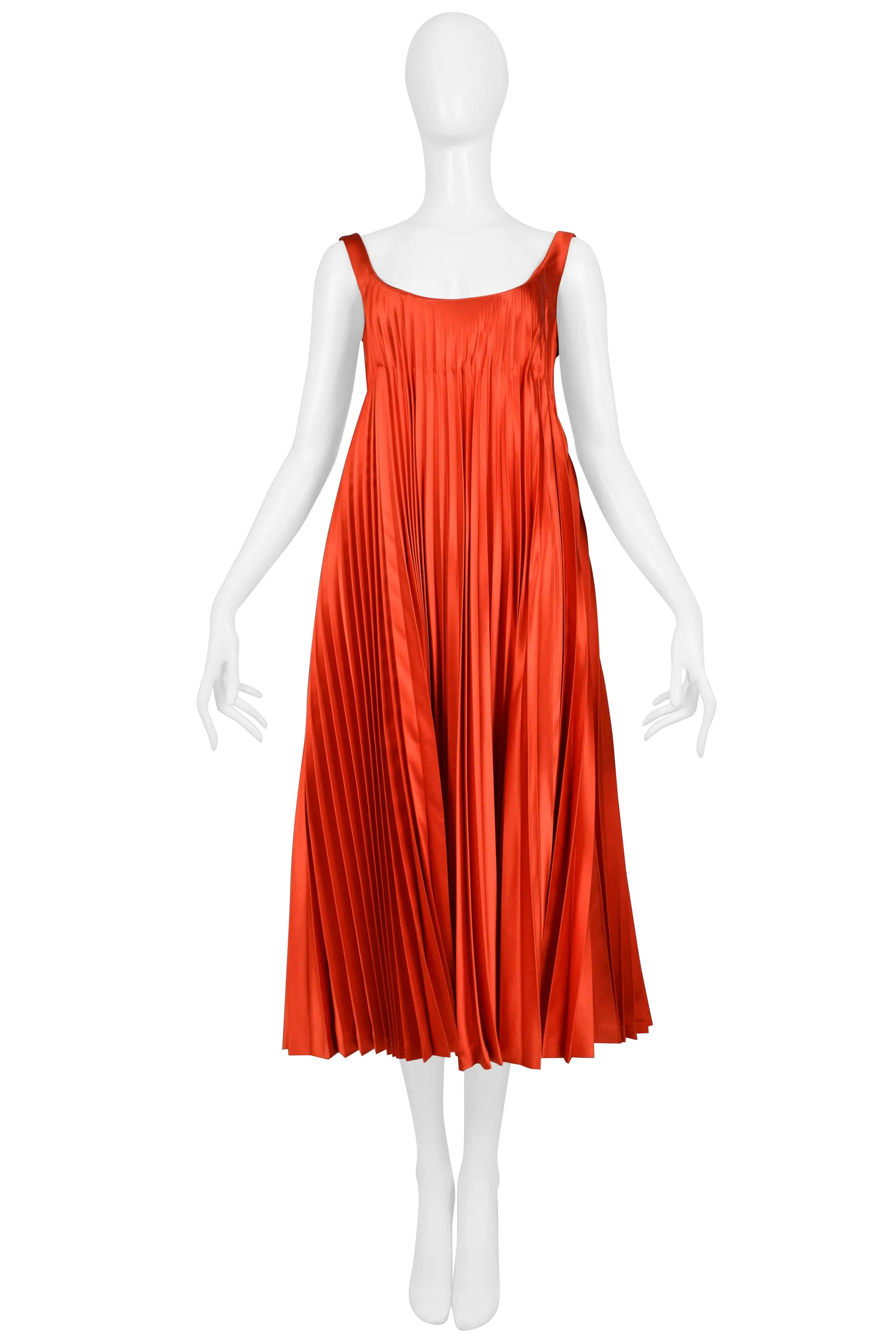 ALEXANDER MCQUEEN RED SATIN PLEATED COCKTAIL DRESS 2003