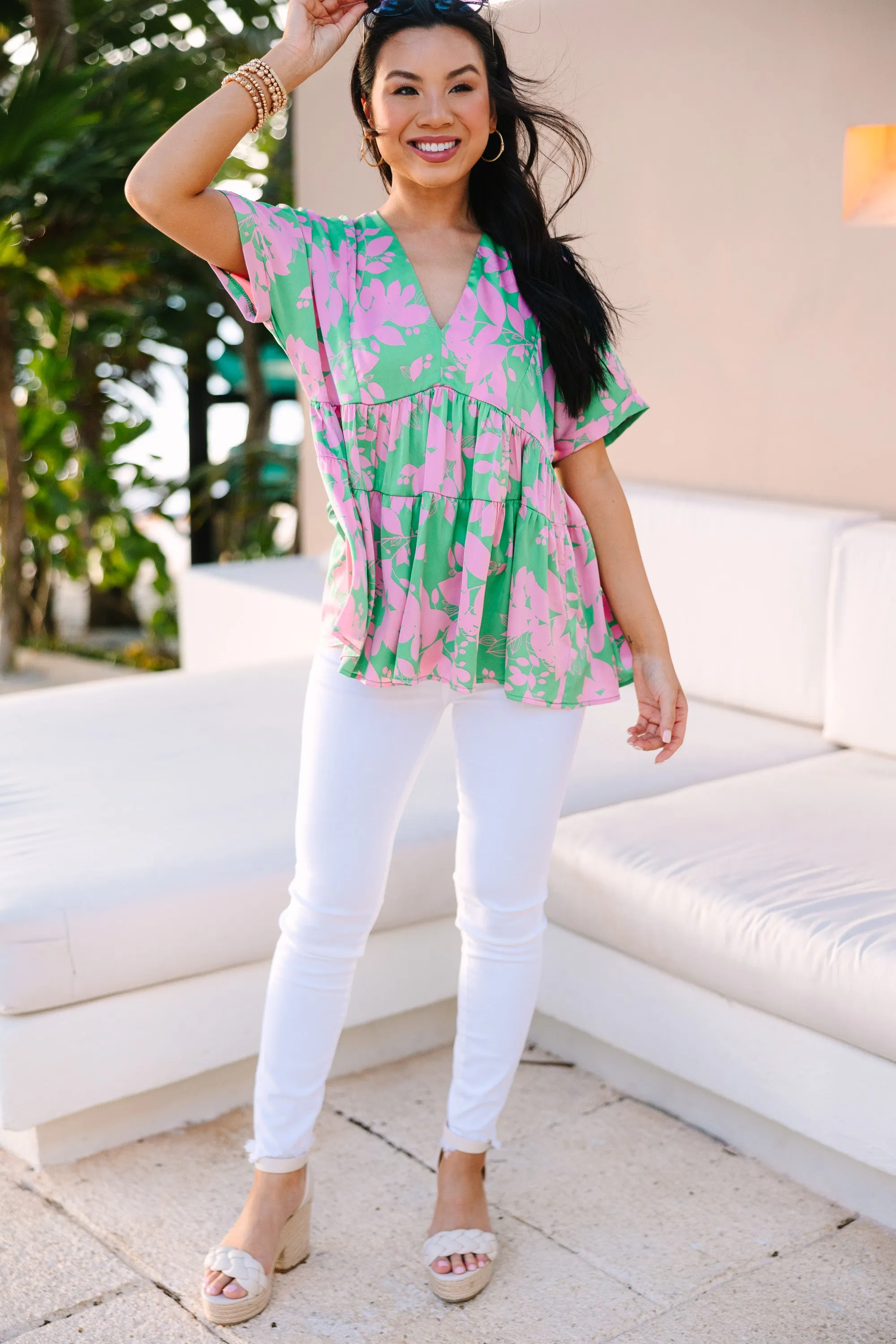 All A Dream Green Floral Blouse