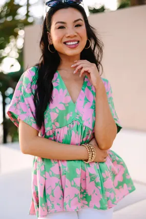 All A Dream Green Floral Blouse