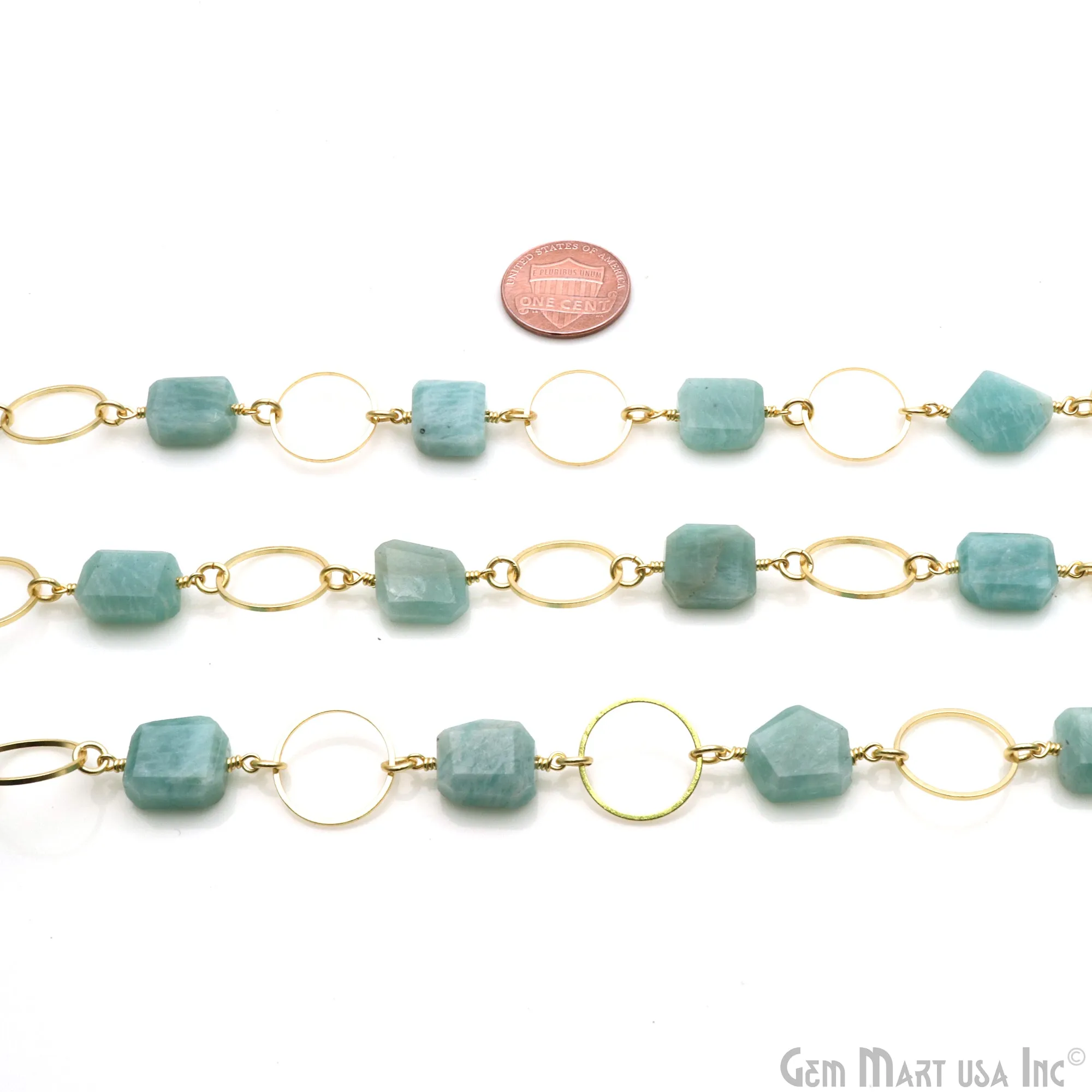 Amazonite With Gold Plated Round Finding Rosary Chain