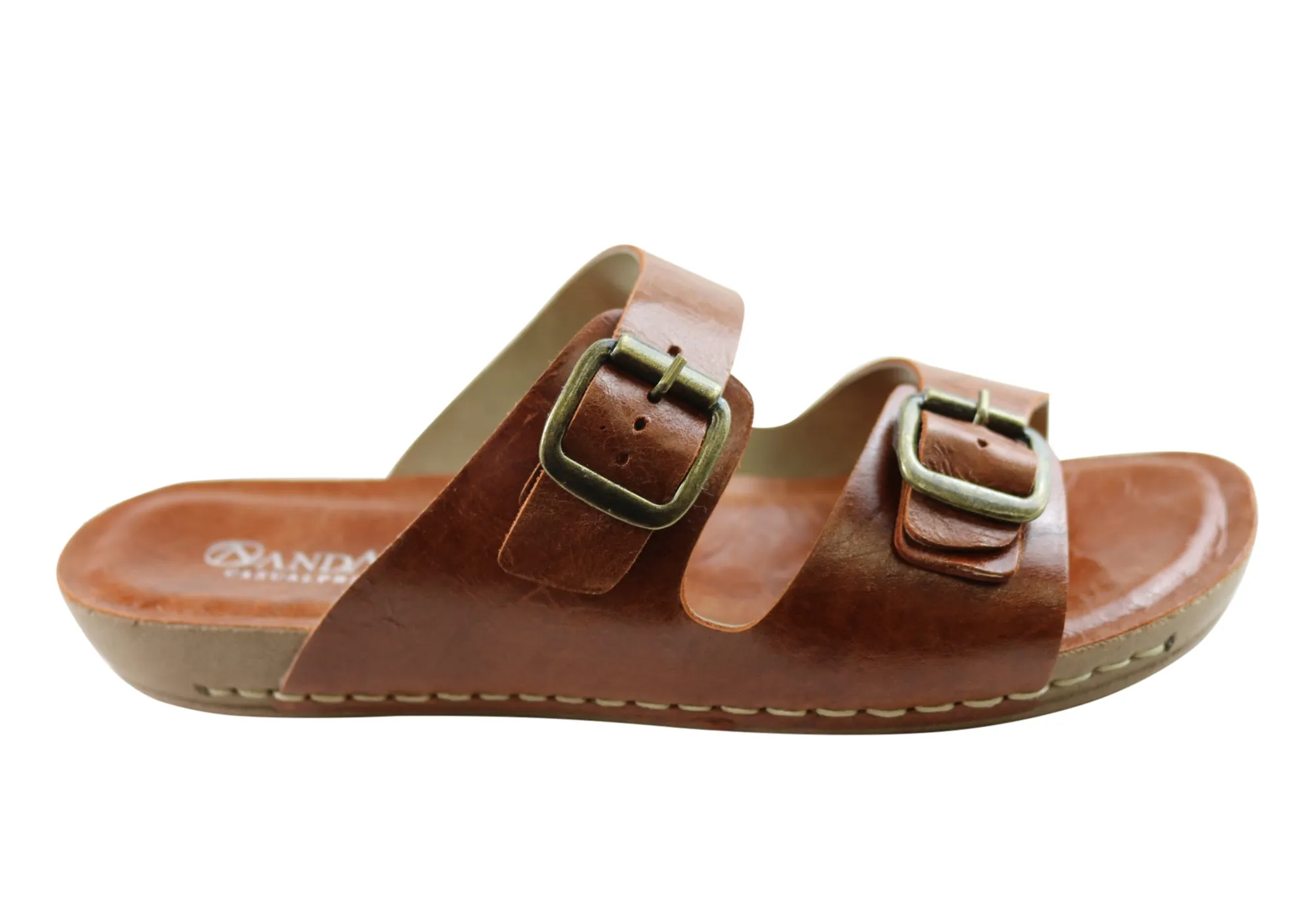 Andacco Angelika Womens Brazilian Comfortable Leather Slides Sandals