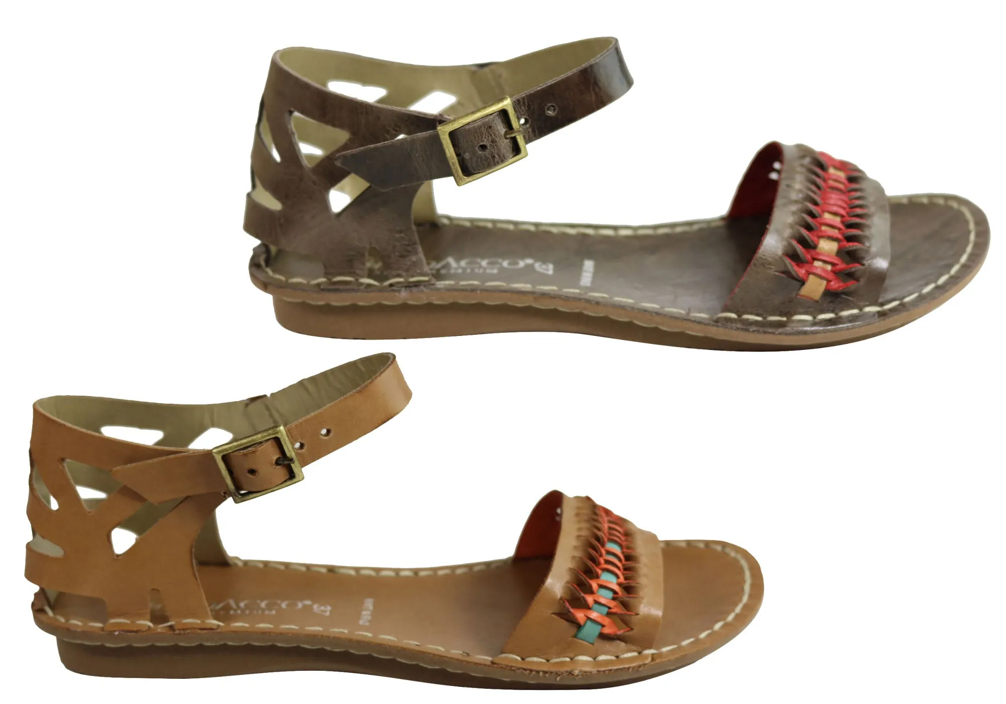 Andacco Seattle Womens Comfortable Flat Leather Sandals Made In Brazil