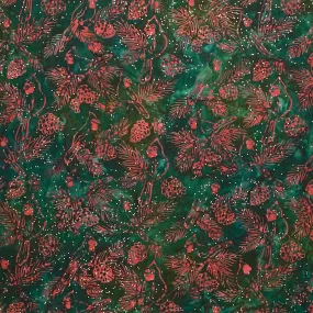 Artisan Batiks - Joyful Holidays Cardinals Pine Metallic Yardage