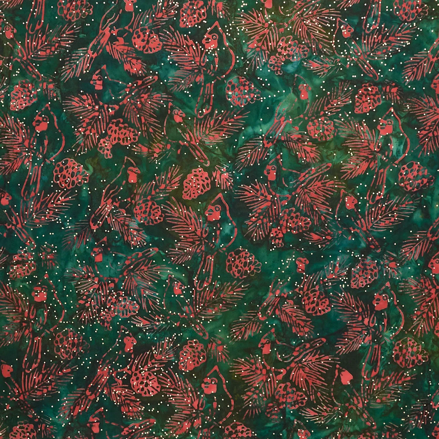 Artisan Batiks - Joyful Holidays Cardinals Pine Metallic Yardage