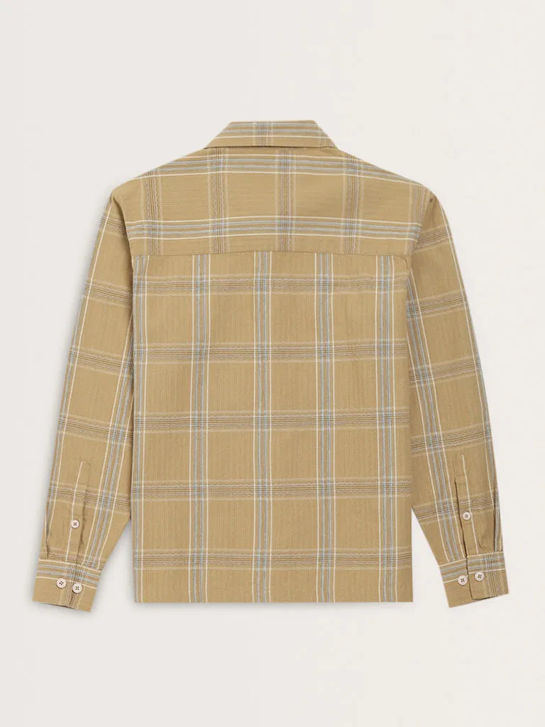 Ascot Beige Checks Design Relaxed-Fit Cotton Shirt