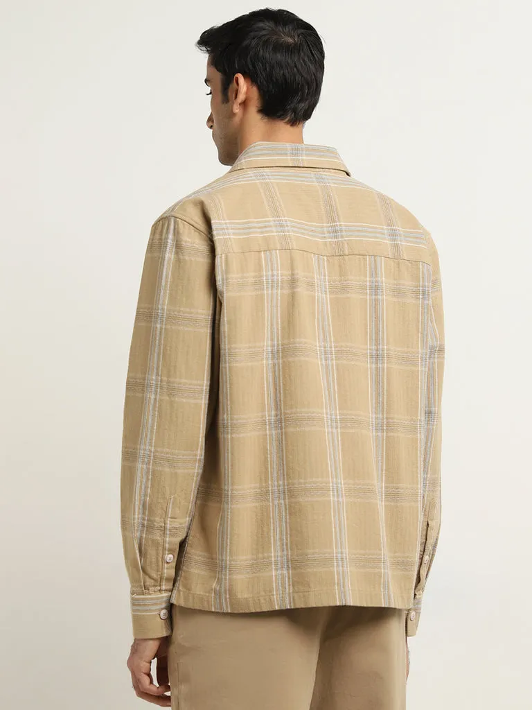 Ascot Beige Checks Design Relaxed-Fit Cotton Shirt