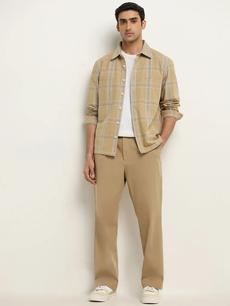 Ascot Beige Checks Design Relaxed-Fit Cotton Shirt