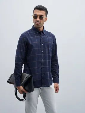 Ascot Navy Checks Design Relaxed-Fit Cotton Shirt