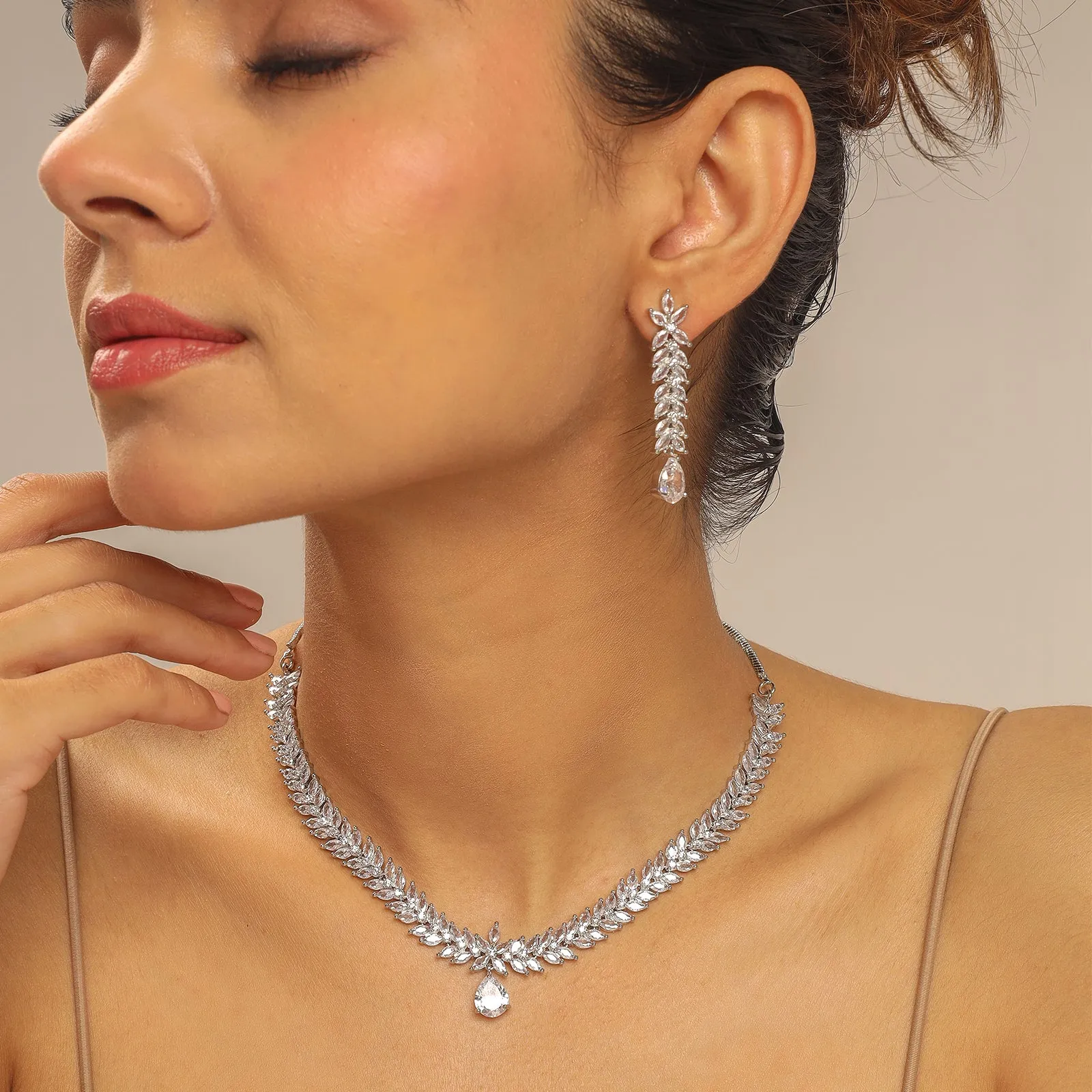 Autumn Rhodium Plated Cz Necklace