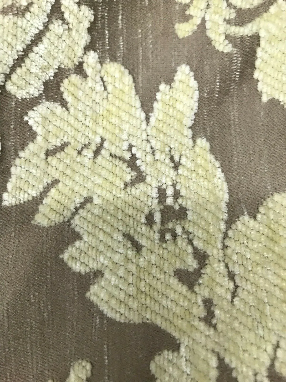 BACK IN STOCK!!! Lady Janet Medallion Burnout Chenille Velvet Fabric - Soft Yellow & Taupe