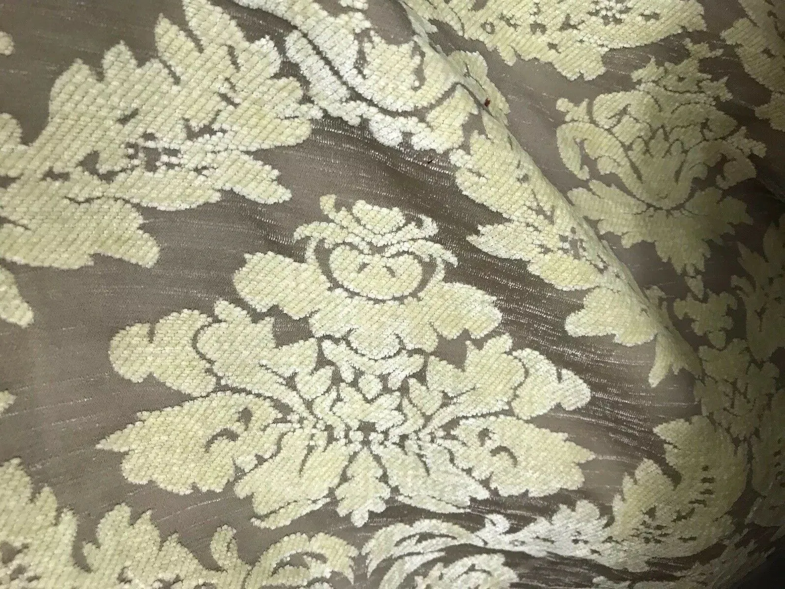 BACK IN STOCK!!! Lady Janet Medallion Burnout Chenille Velvet Fabric - Soft Yellow & Taupe