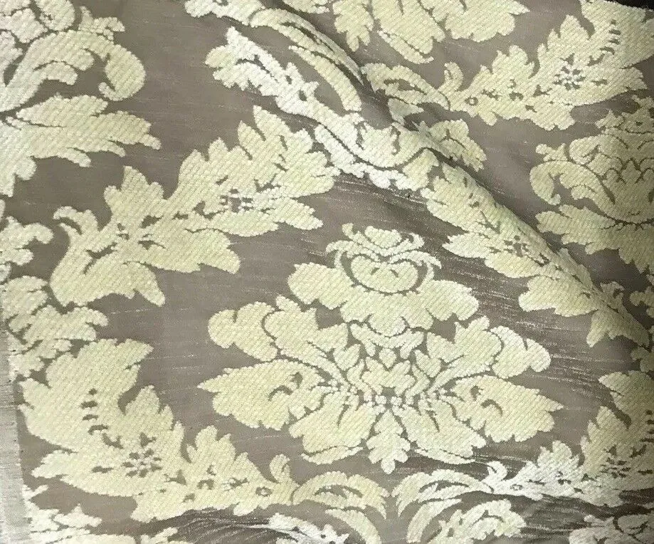 BACK IN STOCK!!! Lady Janet Medallion Burnout Chenille Velvet Fabric - Soft Yellow & Taupe