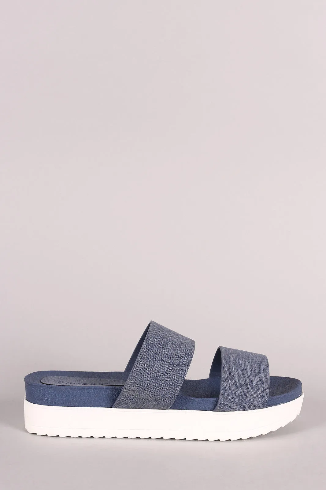 Bamboo Denim Double Band Lug Sole Slide Sandal