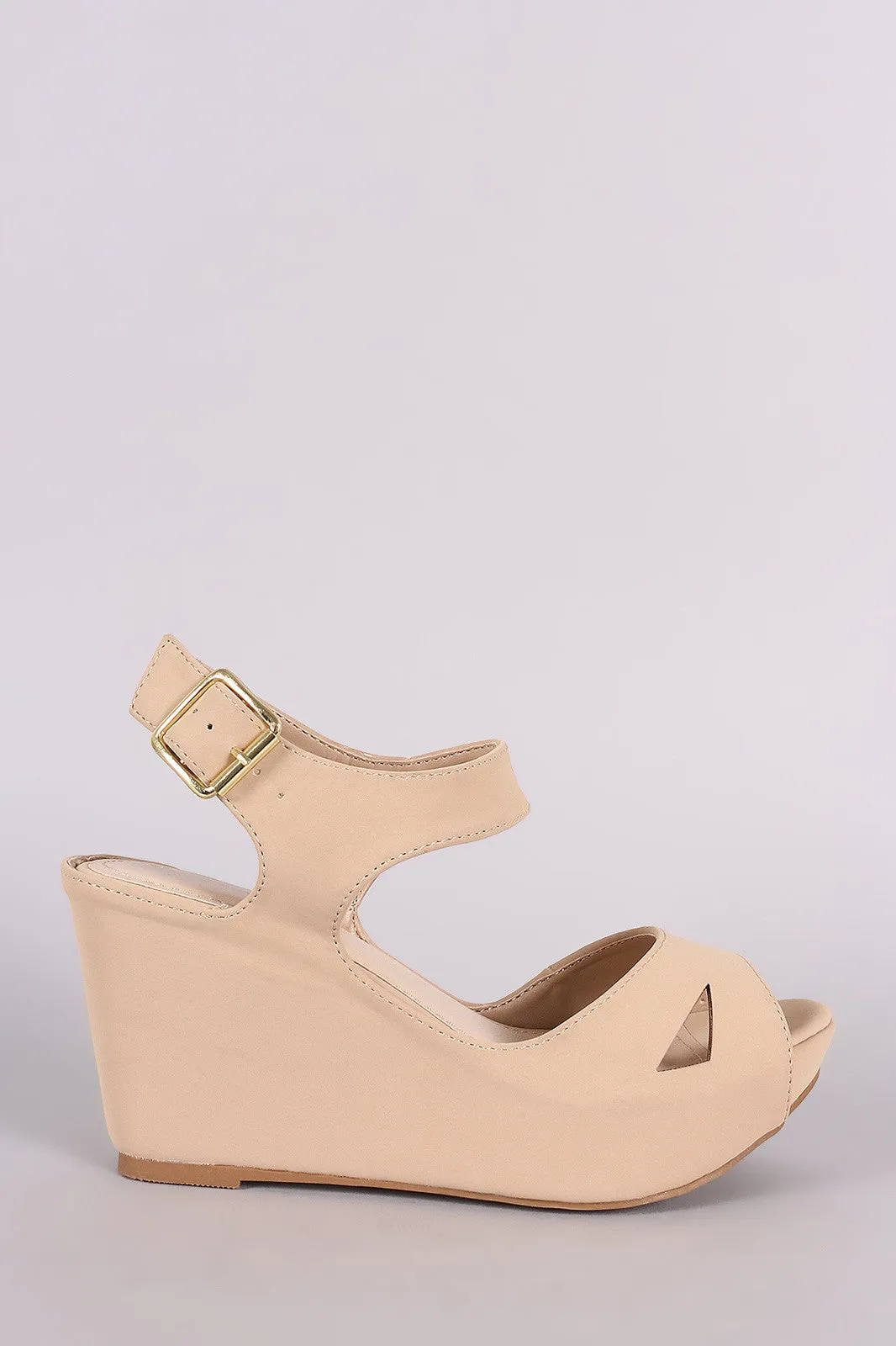 Bamboo One Band Cutout Ankle Cuff Platform Wedge