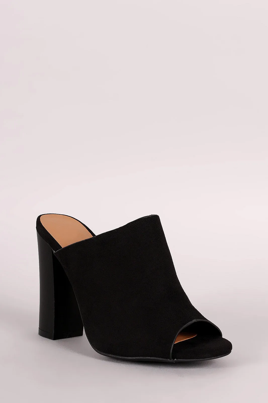 Bamboo Suede Peep Toe Chunky Heel