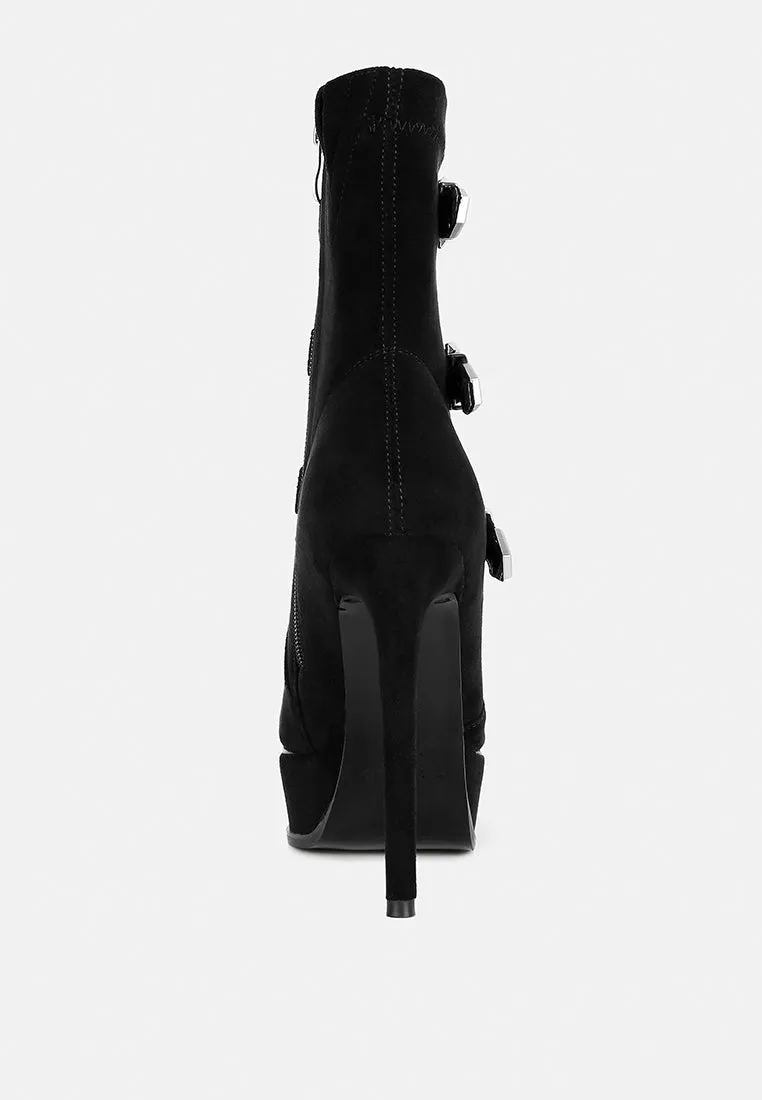 BEAUX High Platform Stiletto Ankle Boots in Black