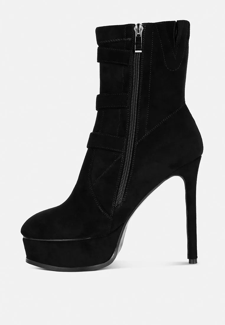 BEAUX High Platform Stiletto Ankle Boots in Black