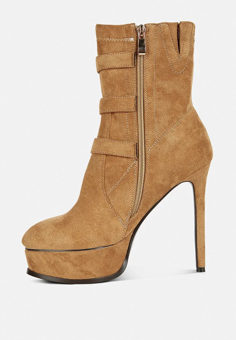 BEAUX High Platform Stiletto Ankle Boots in Tan