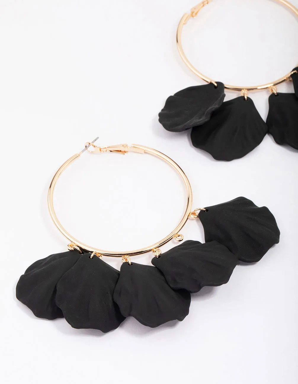 Black & Gold Iridescent Petal Hoop Earrings