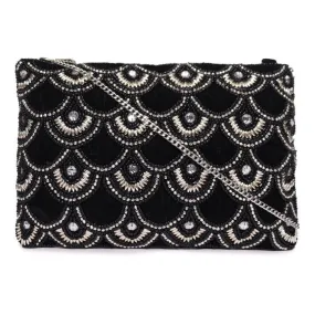 Black Beaded Embroidered Woven Makeup/Travel Pouch