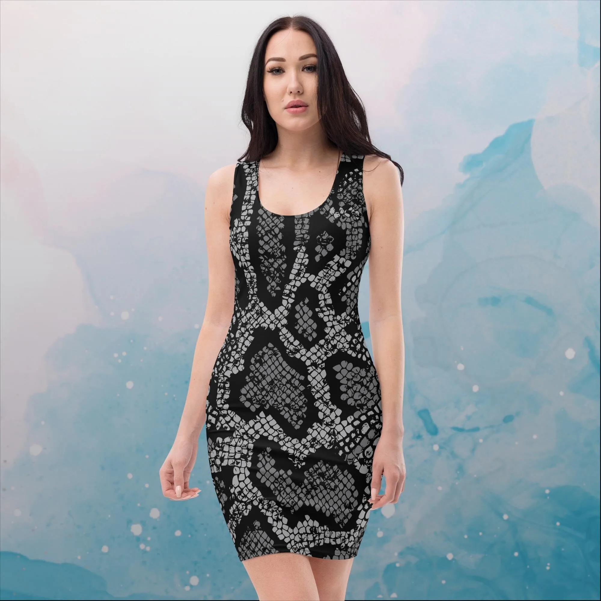 Black Snake Skin Print Womens Bodycon dress