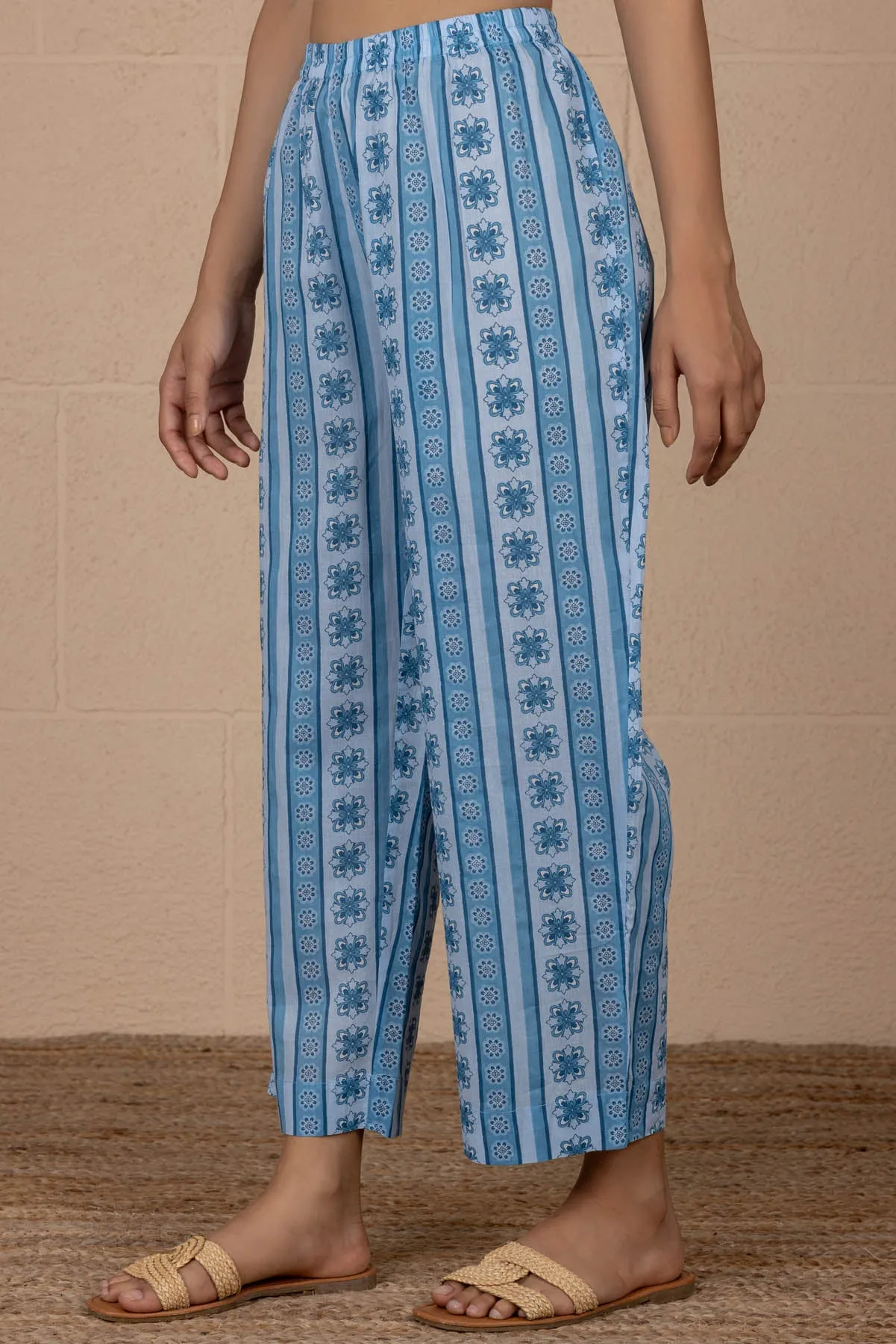 Blue Floral Border Trousers