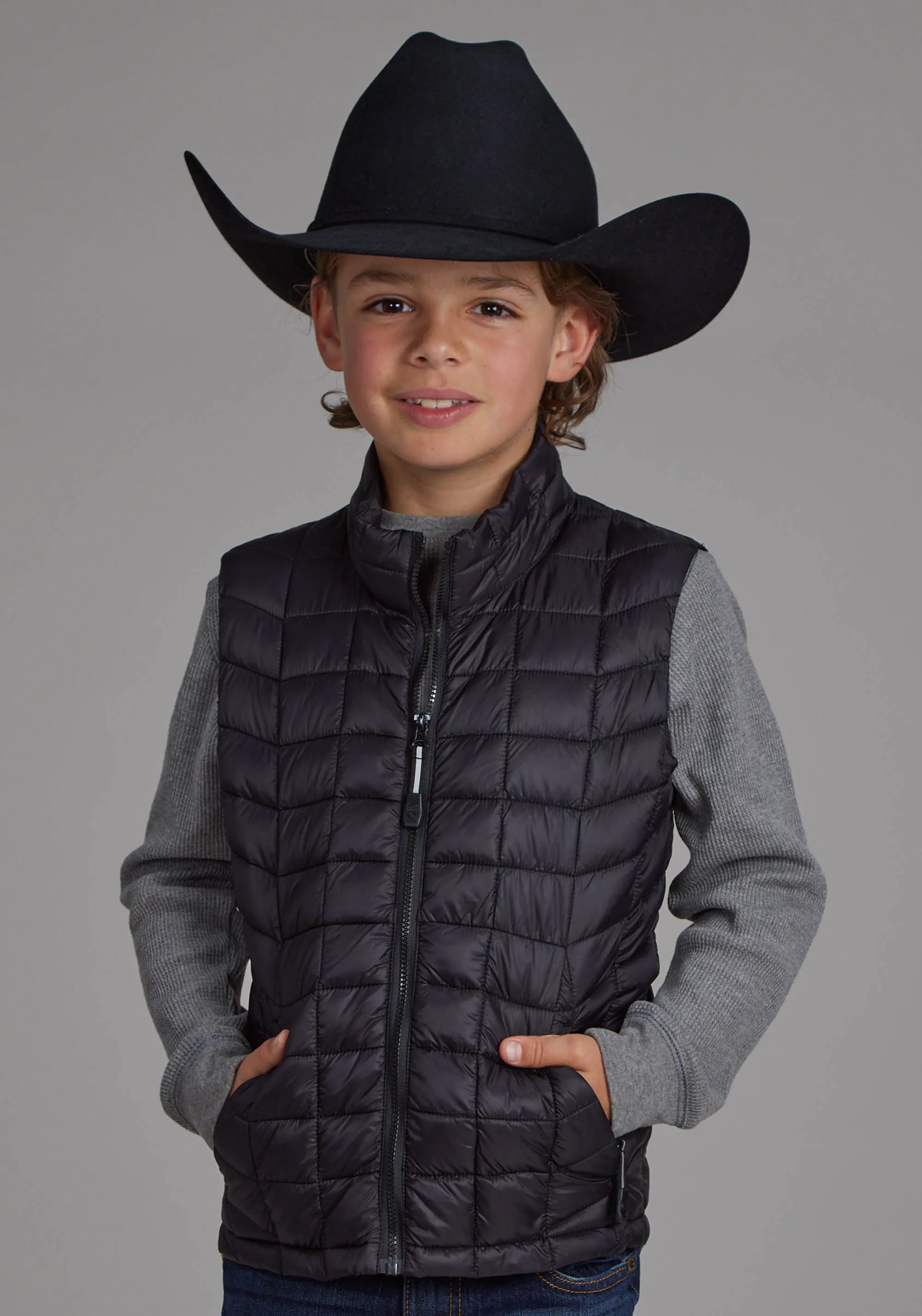 Boy's Roper Black Parachute Western Vest