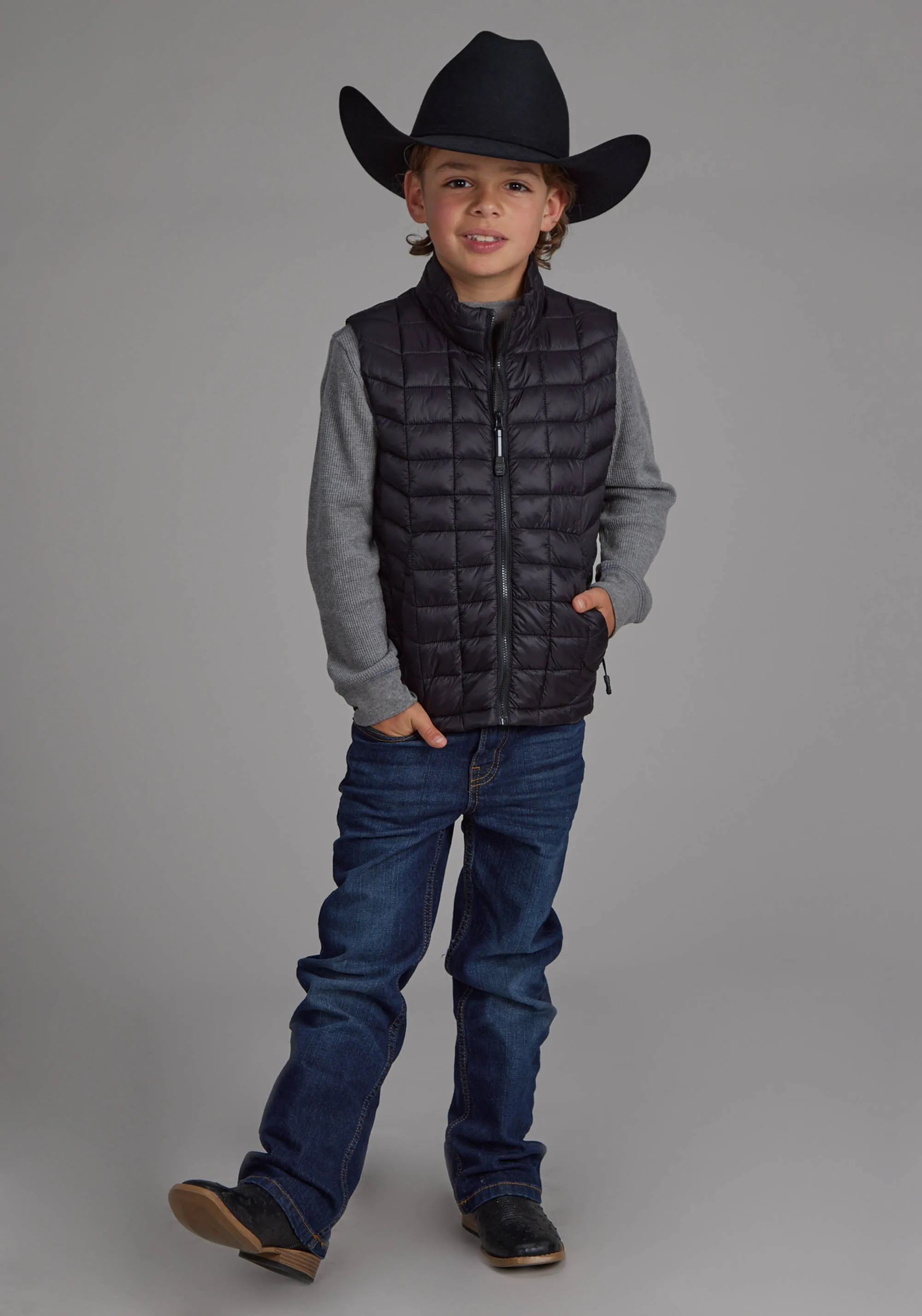 Boy's Roper Black Parachute Western Vest