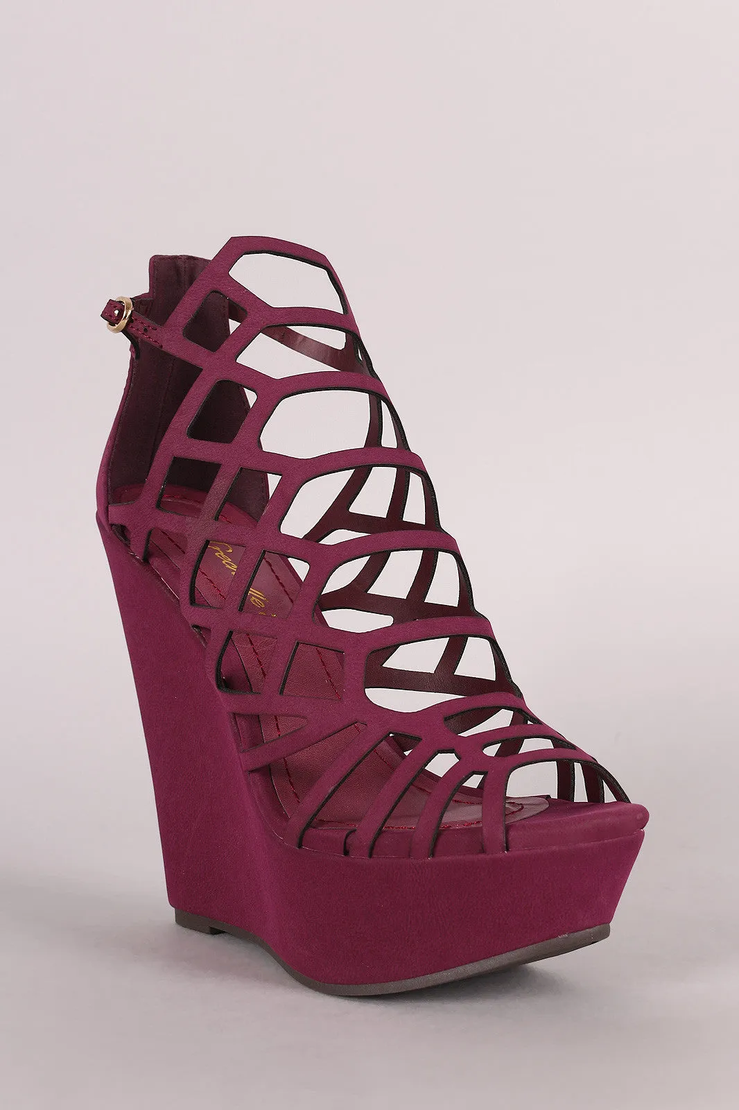 Breckelle Nubuck Caged Platform Wedge