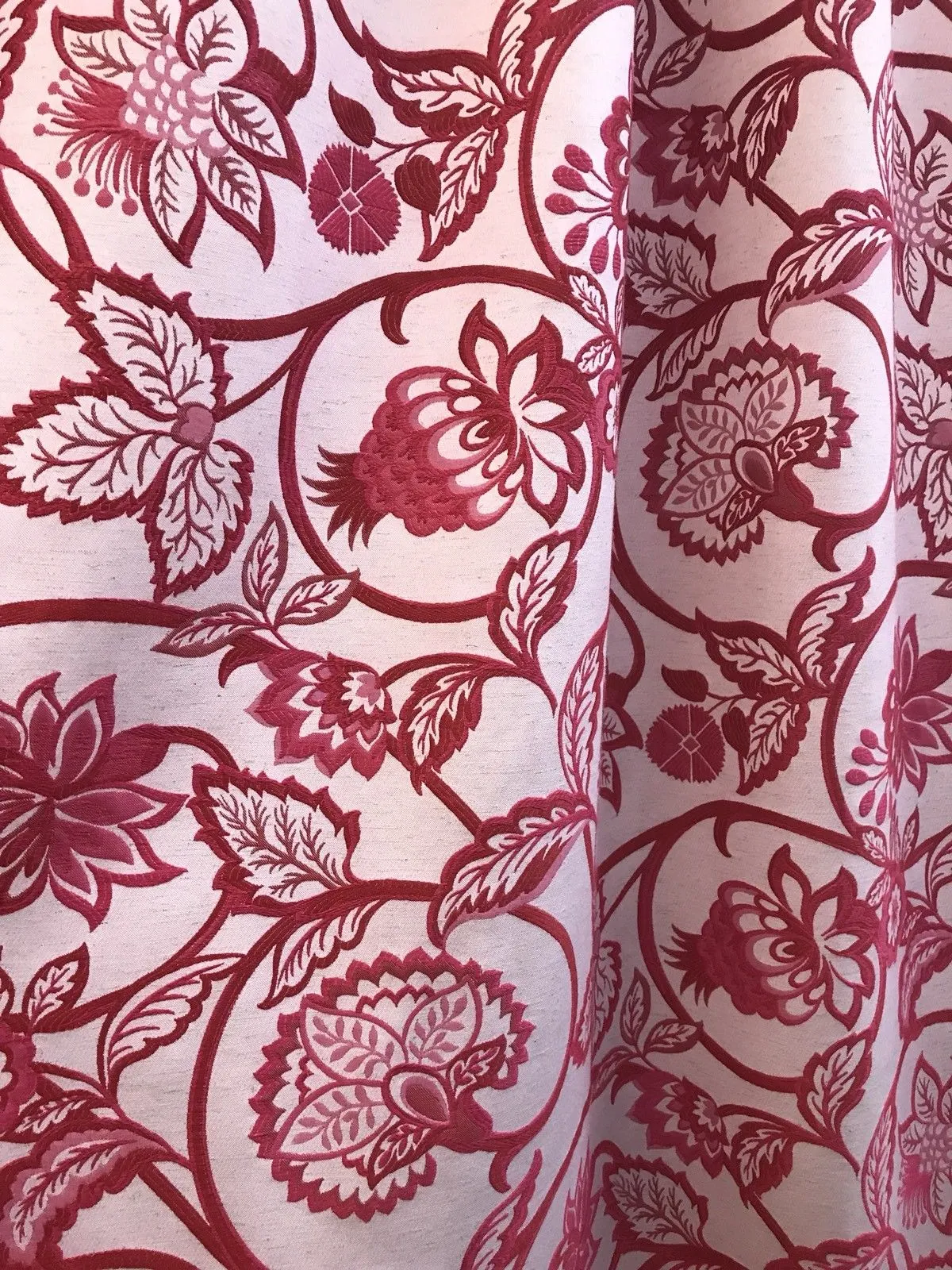 Designer Brocade Floral Drapery Fabric- Fuchsia Pink Red White -By The Yard