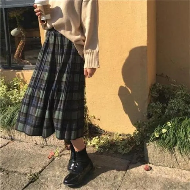 DressBetty - Vintage Wool Pleated Plaid Skirts