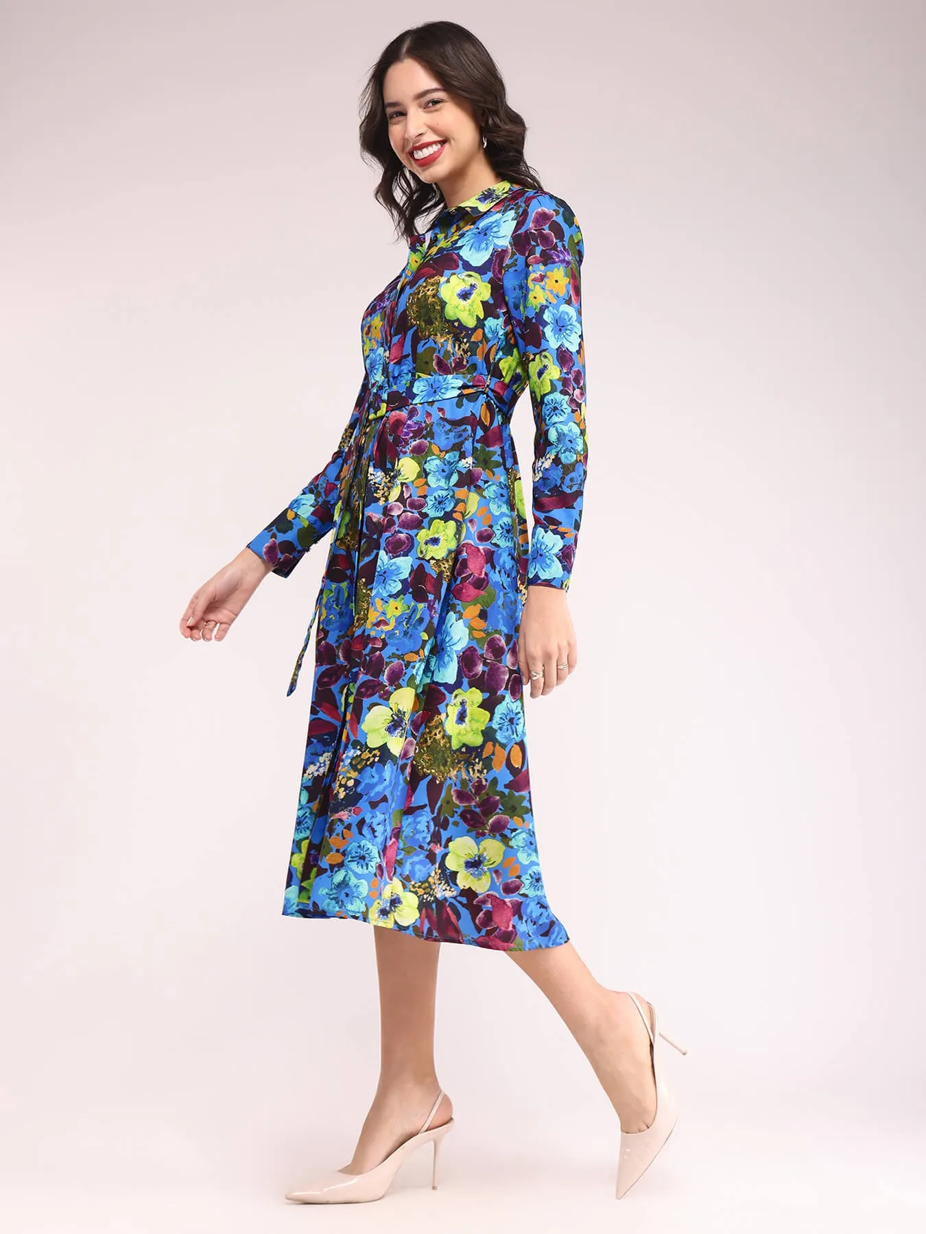 Elasticated Back Midi Dress - Multicolour